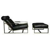 Leather and bronze lounge chair and ottoman by Milo Baughman