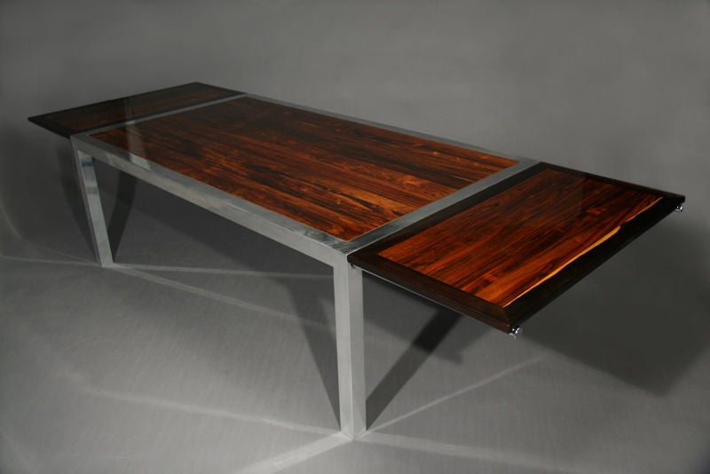 American Gorgeous rosewood and polished aluminum dining table