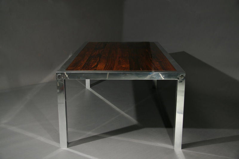 Late 20th Century Gorgeous rosewood and polished aluminum dining table
