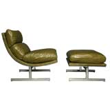 Sloped steel lounge chair & ottoman by Kipp Stewart