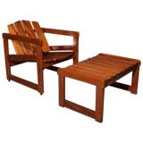 Peroba Wood Slat Lounge Chair & Ottoman By Sergio Rodrigues