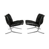 Pair of black leather cantilever lounge chairs