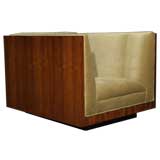 Walnut 
mohair case chair by Milo Baughman