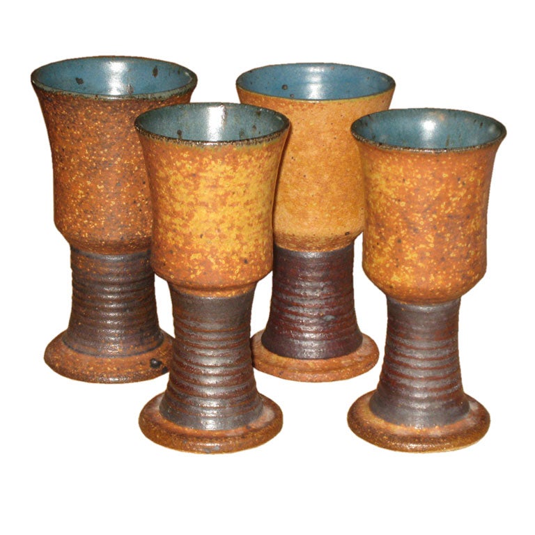 Set of four glazed stoneware goblets by Victoria Littlejohn