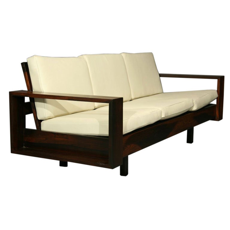 Cream leather and rosewood sofa by Fatima Architects