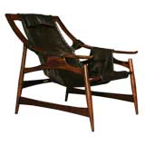 Sloped rosewood and leather arm chair