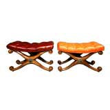 Pair of tufted leather ottomans by Monteverdi-Young