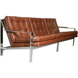 Tufted leather and chrome sofa by Milo Baughman