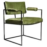 Set of ten celery velvet dining chairs by Milo Baughman