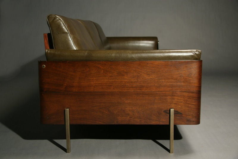 Brazilian Rosewood and leather skeleton back sofa by Jorge Zalszupin