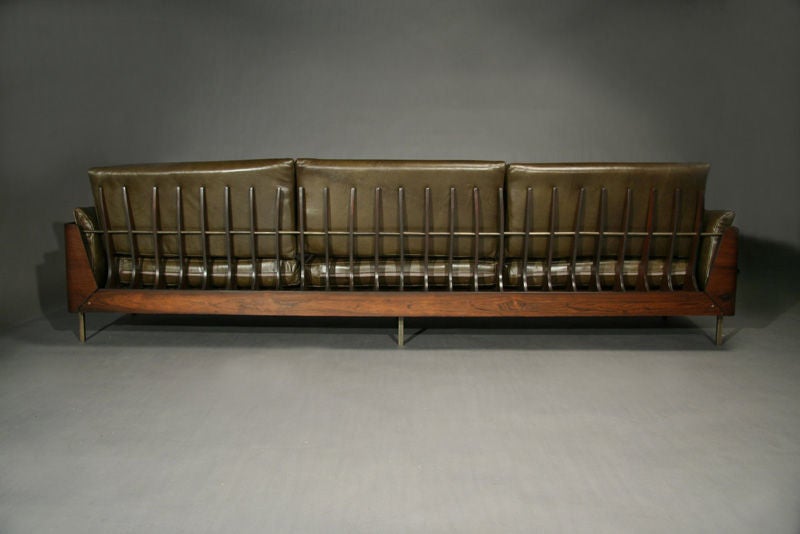 Rosewood and leather skeleton back sofa by Jorge Zalszupin 3