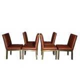 Set Of Six Plum Leather Dining Chairs