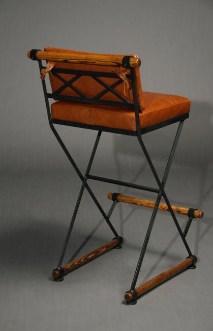 Pair of caramel leather bar stools by Cleo Baldon 1
