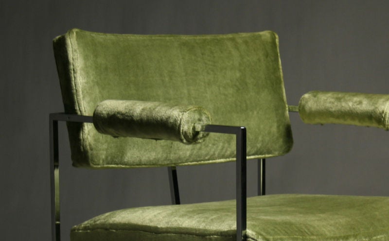 Set of ten celery velvet dining chairs by Milo Baughman