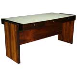 Rosewood and white glass desk by Joaquim Tenreiro