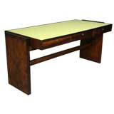 Rosewood and yellow glass desk by Joaquim Tenreiro