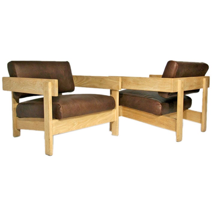 Pair of Bleached Oak and Leather Chairs by Metropolitan