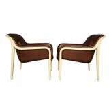 Pair of leather, bleached oak arm chairs by Bill Stephens, Knoll