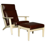 Bleached oak lounge chair and ottoman by Hans Wegner