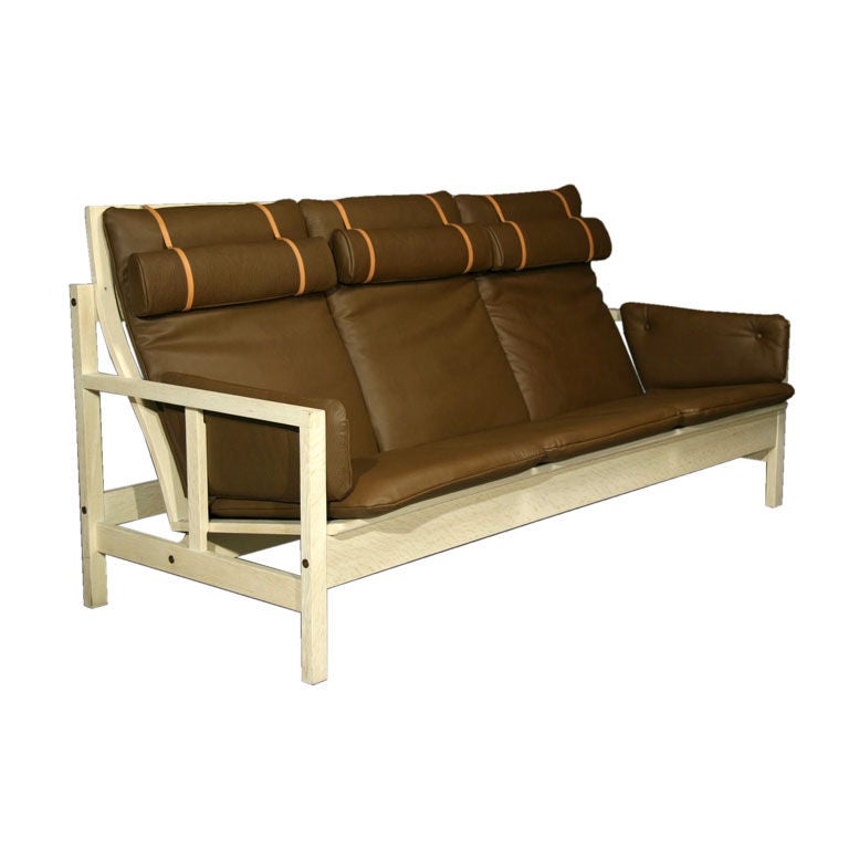 High back bleached oak sofa by Borge Mogensen