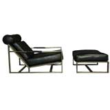 Leather and bronze lounge chair and ottoman by Milo Baughman
