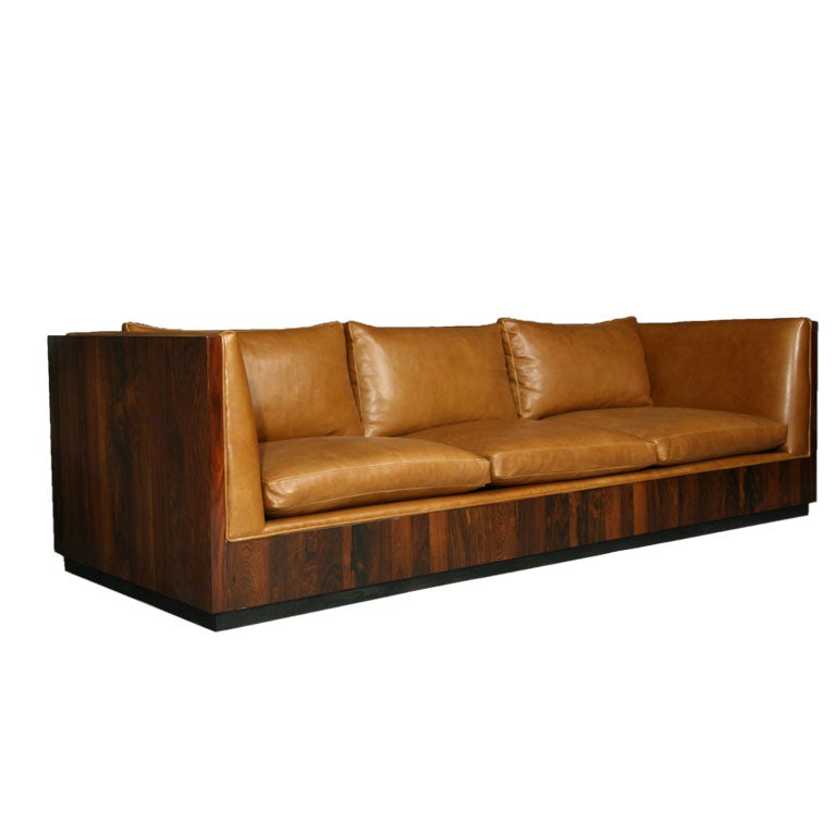 Thomas Hayes Studio Custom Rosewood, Caramel Leather Case Sofa