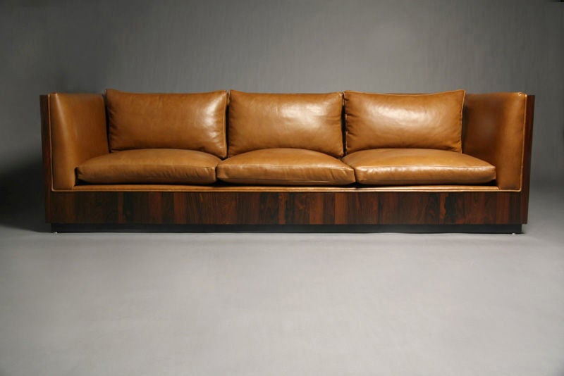 American Thomas Hayes Studio Custom Rosewood, Caramel Leather Case Sofa