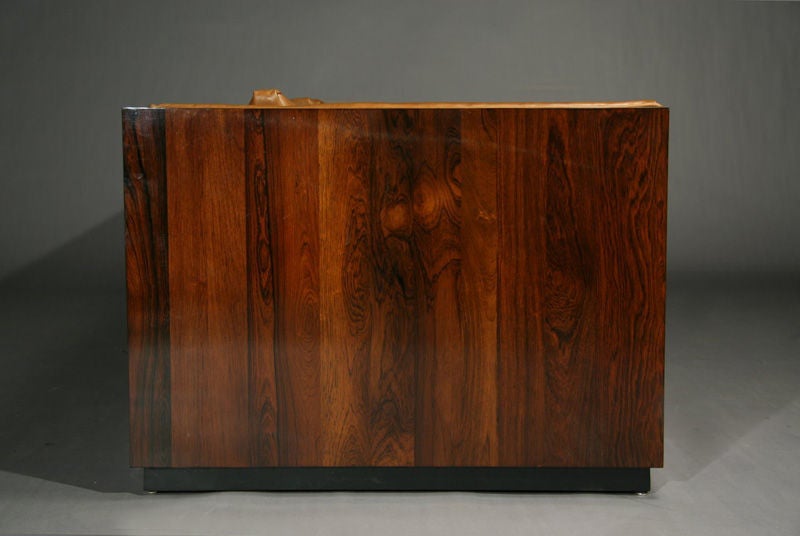 Contemporary Thomas Hayes Studio Custom Rosewood, Caramel Leather Case Sofa