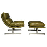 Sloped steel lounge chair and ottoman by Kipp Stewart