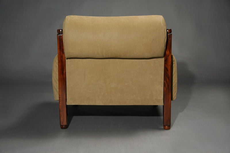 Pair of Brazilian exotic wood and tan suede arm chairs 3