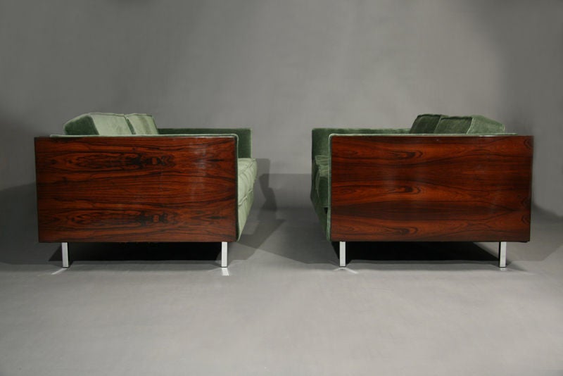 Mid-20th Century Rosewood and Green Mohair Case Settee by Milo Baughman