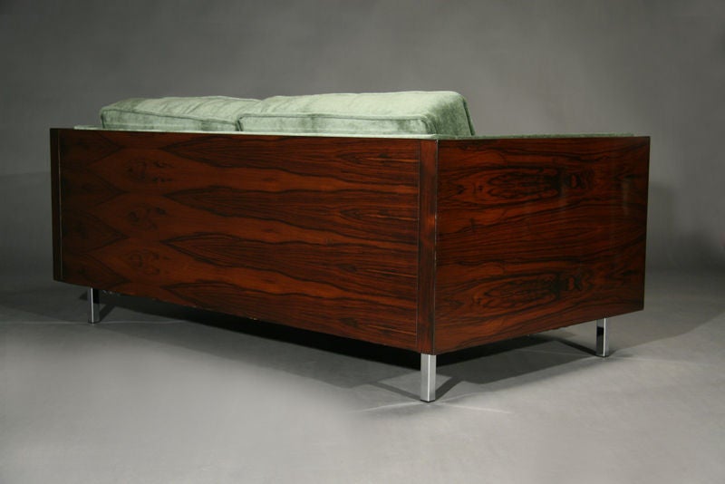 Rosewood and Green Mohair Case Settee by Milo Baughman 1