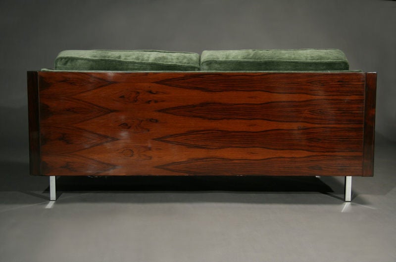 Rosewood and Green Mohair Case Settee by Milo Baughman 2