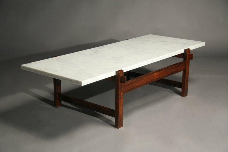 Rosewood and marble cantilevered coffee table
