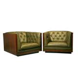 Pair of tufted leather case chairs by Milo Baughman