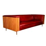 Custom Zebrawood, leather, bronze case sofa, Thomas Hayes Studio
