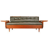 Vintage Exotic hardwood and leather winged craftsman sofa