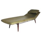 Avocado green leather chaise lounge