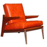 Walnut, bronze and leather lounge chair by Allen Ditson