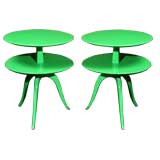 Pair of green tiered side tables by Paul Frankl