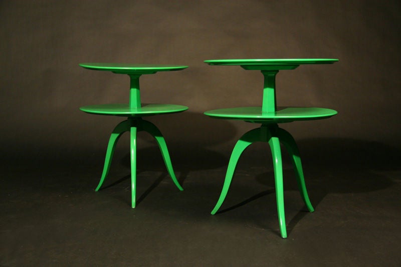 Pair of green tiered side tables by Paul Frankl