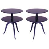 Pair of blue lacquered tiered round side tables by Paul Frankl