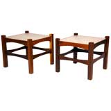 Pair of Brazilian rosewood and marble side tables