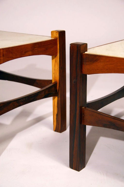 Pair of Brazilian rosewood and marble side tables