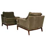 Pair of sage green mohair lounge chairs by Monteverdi-Young