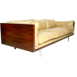 Rosewood case sofa by Milo Baughman in tan leather