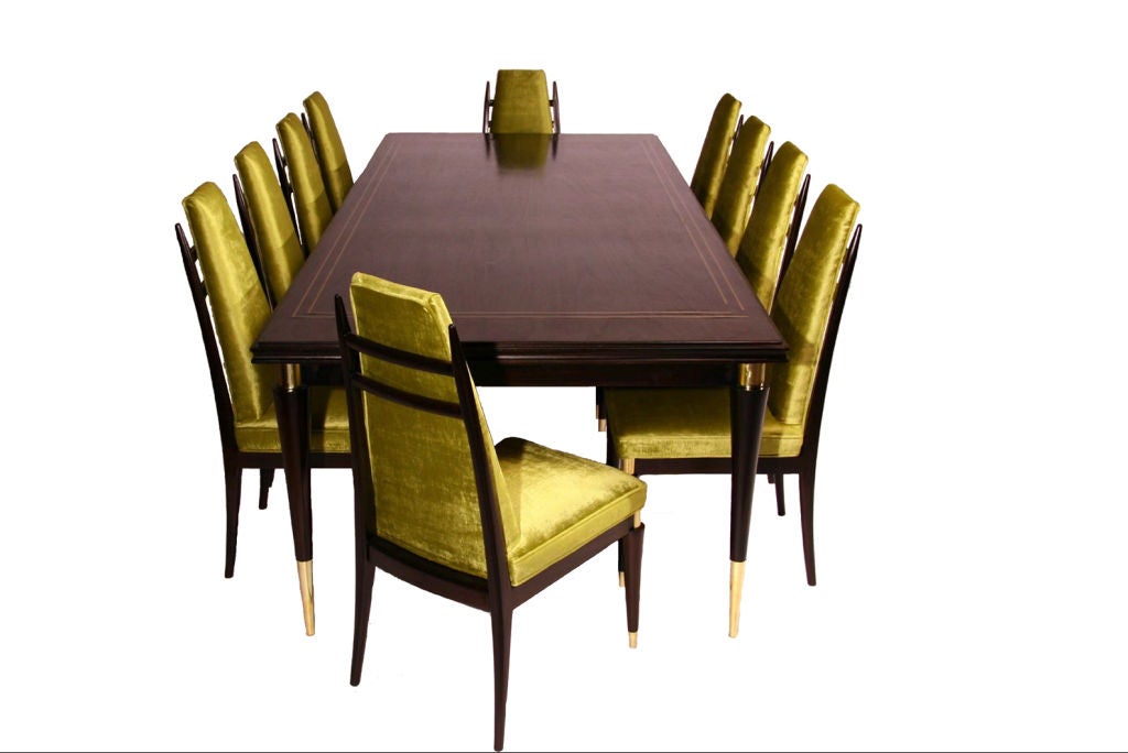 American Set of 10 custom green velvet dining chairs by Monteverdi-Young