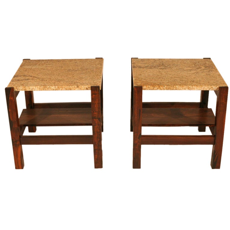 Mid-Century Modern Brazilian Jacaranda and Granite Side Tables For Sale