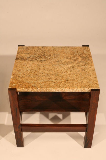 Pair of Jacaranda side tables from Brazil with original granite tops.

 