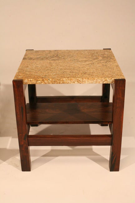 Mid-Century Modern Brazilian Jacaranda and Granite Side Tables In Good Condition For Sale In Los Angeles, CA